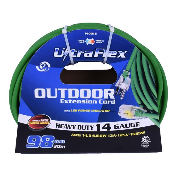Toolway Extension Cord - 98 Feet - 1 Outlet - 125 Volts - Green