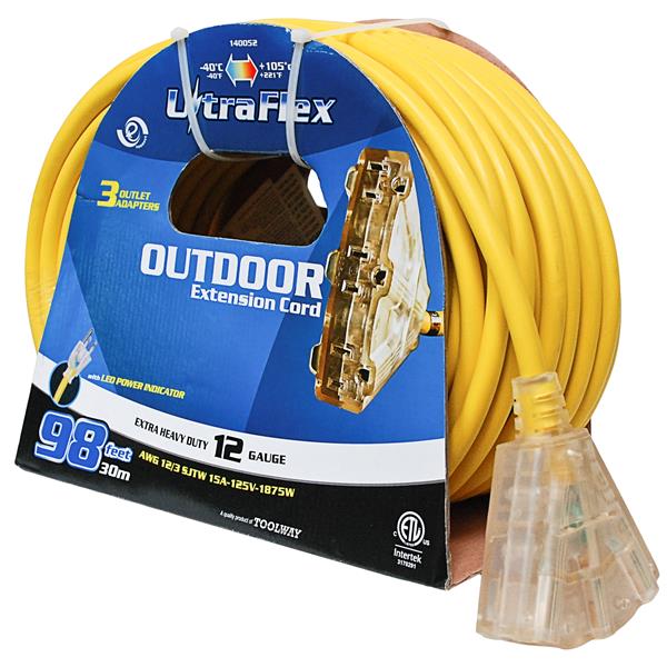Toolway UltraFlex Outdoor Extension Cord - 30.5m - Yellow