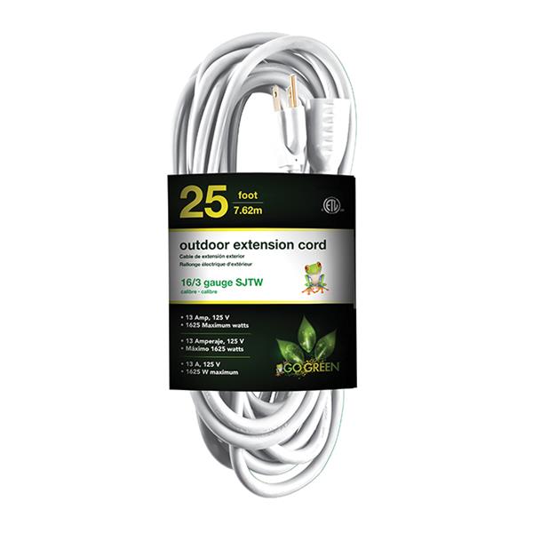 GoGreen Power Outdoor Extension Cord - 16/3 SJTW - 25-ft - White
