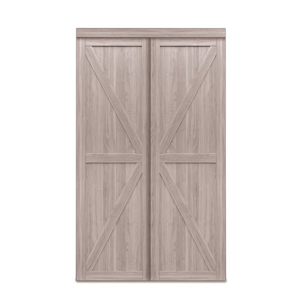 Renin Trident 48-in x 80-in Silver Grey Oak MDF Sliding Closet Door