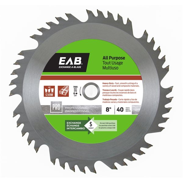 Exchange-A-Blade 40-Tooth 8-in Dry Cut Only Standard Tooth Carbide Circular Saw Blade
