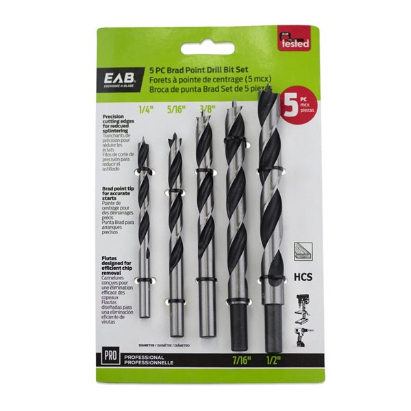 Exchange-A-Blade Assorted Woodboring Brad-Point Drill Bit Set - 5-Piece