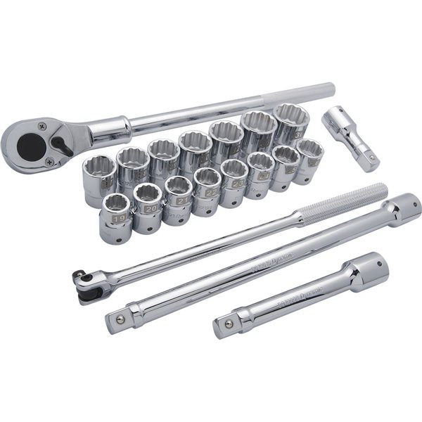 Dynamic Tools 20-piece Metric 3/4-in Drive 12-point Shallow Socket Set