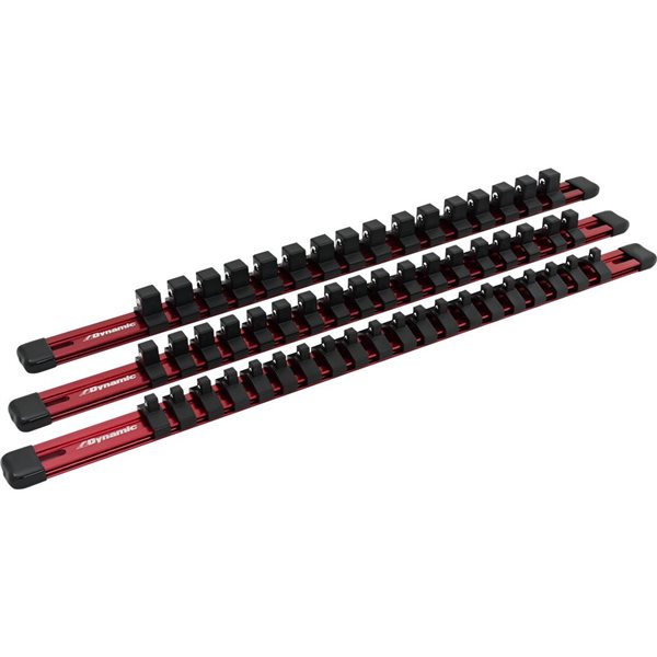 Dynamic Tools 3 Piece Aluminum Socket Rail Set Red
