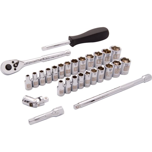 Dynamic Tools 28-piece SAE and Metric Combination 1/4-in Drive 6-point Shallow Socket Set