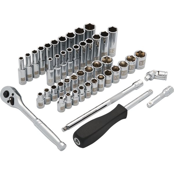 Dynamic Tools 47-piece SAE and Metric Combination 1/4-in Drive 6-point Shallow/Deep Socket Set