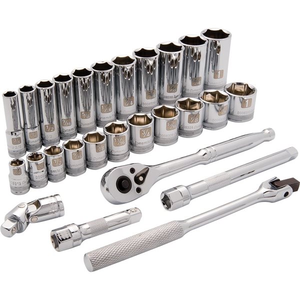 Dynamic Tools 27-piece SAE 3/8-in Drive 6-point Shallow/Deep Socket Set