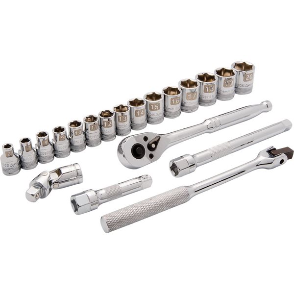 Dynamic Tools 20-piece Metric 3/8-in Drive 6-point Shallow Socket Set