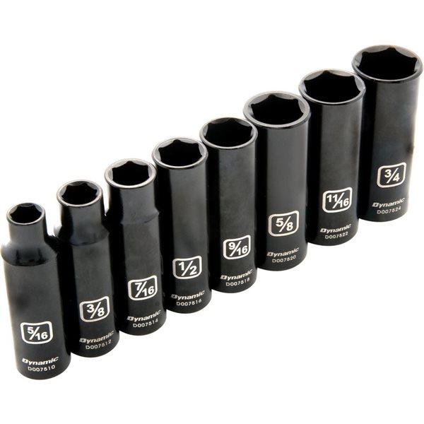 Dynamic Tools 8-piece SAE 3/8-in Drive 6-point Deep Socket Set