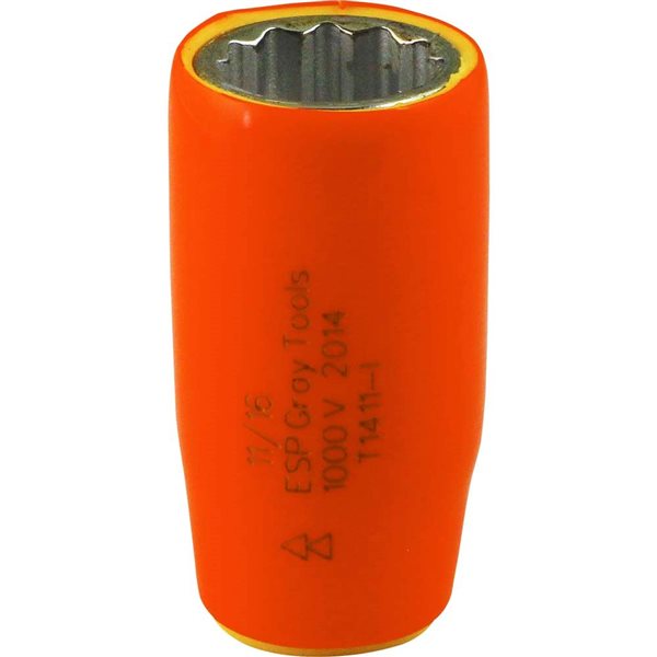 Gray Tools Socket 11/16-in x 1/2-in Drive, Standard Length Socket, 1000V Insulated