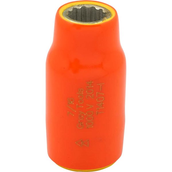 Gray Tools Socket 7/16 x 1/2-in Drive, Standard Length Socket, 1000V Insulated