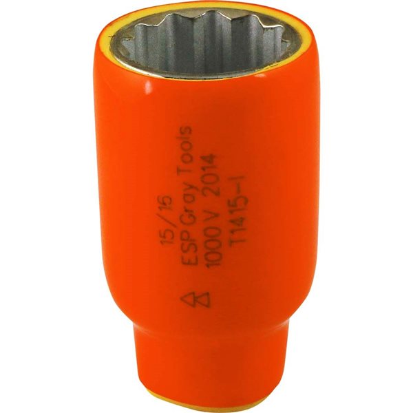 Gray Tools Socket 15/16-in x 1/2-in Drive, Standard Length Socket, 1000V Insulated