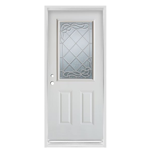 Dusco Queen Anne 34-in x 80-in x 4-5/8-in Prefinished White Right-Hand Inswing Steel Prehung Front Door