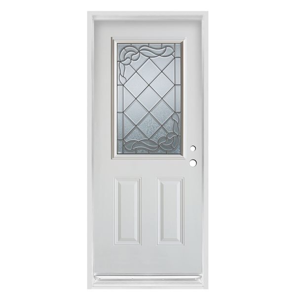 Dusco Queen Anne 34-in x 80-in x 4-5/8-in Prefinished White Left-Hand Inswing Steel Prehung Front Door
