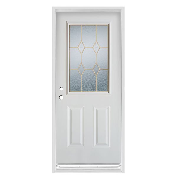 Dusco Doors 34-in x 80-in x 4-5/8-in 1/2 Lite 2-Panel Prefinished White Right-Hand Inswing Steel Prehung Front Door