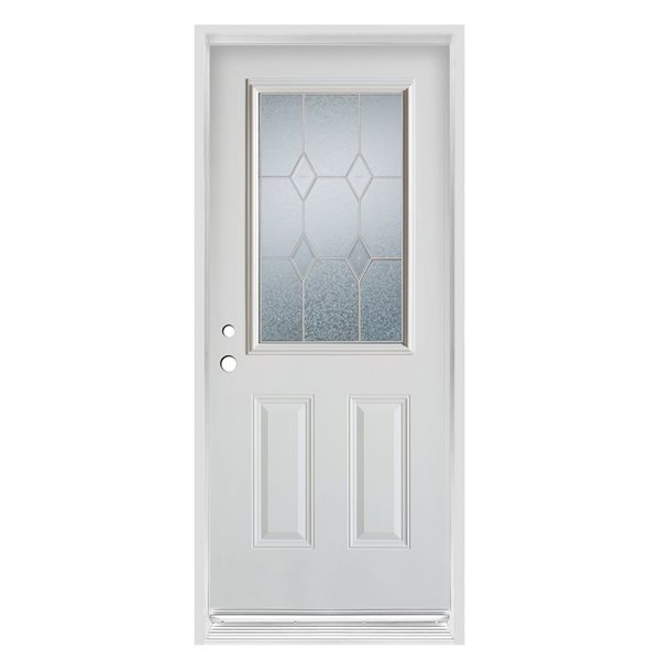 Dusco Doors 36-in x 80-in x 4-5/8-in 1/2 Lite 2-Panel Prefinished White Right-Hand Inswing Steel Prehung Front Door