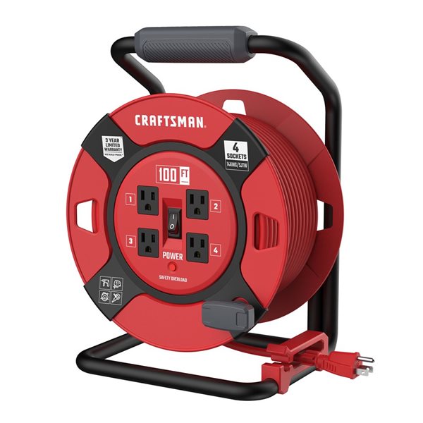 CRAFTSMAN 14 AWG 100-ft Retractable Outdoor/Indoor Extension Cord 100-ft with 4 Outlets