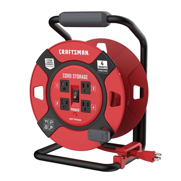 CRAFTSMAN 1-ft 14 AWG Cable Heavy-Duty Indoor/Outdoor Retractable Extension Cord with 4 Outlets