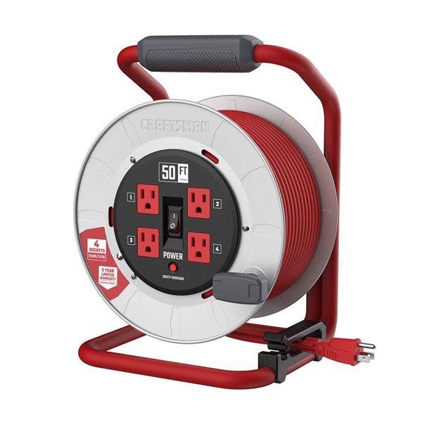 CRAFTSMAN Contractor Grade 50-ft 12 AWG SJTW Retractable Electrical Extension Cord with 4 Outlets