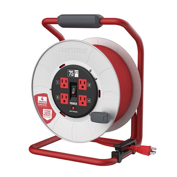 CRAFTSMAN Contractor Grade 75-ft 12 AWG SJTW Retractable Electrical Extension Cord with 4 Outlets