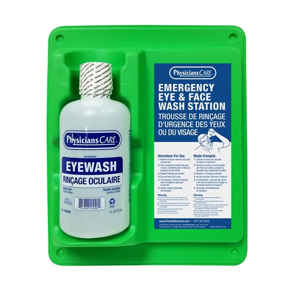 First Aid Central Eyewash Station with 1-L Full Eyewash Bottle