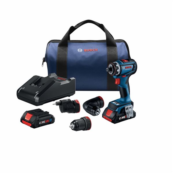 Bosch 18 V Cordless Drill/Driver with 5-in-1 Flexiclick System and 2 CORE18V 4 Ah Advanced Power Battery