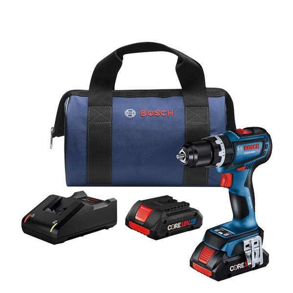 Bosch Cordless 18 V Brushless Connected-Ready 1/2-in Hammer Drill/Driver Kit with 2 CORE18V 4 Ah Advanced Power Batteries