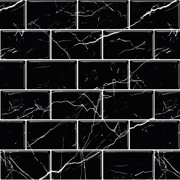 Décor WOW 12-in x 12-in x 2.5-mm Black Subway/White Grout Self-Adhesive Vinyl Backsplash 3D Tiles - 8/Pk