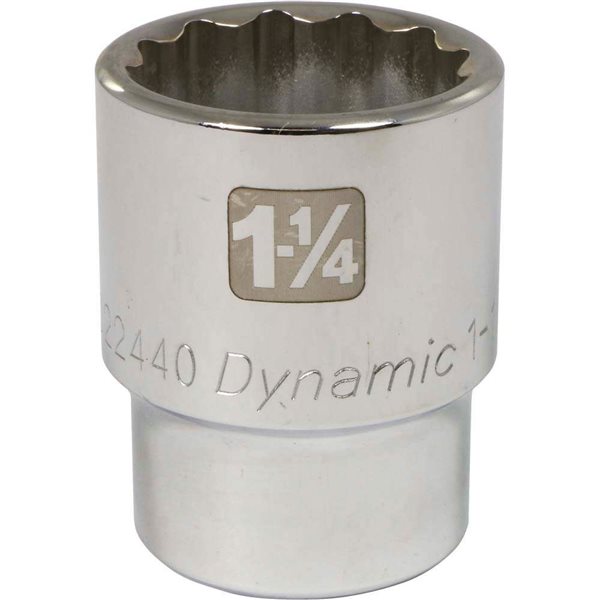 Dynamic Tools 3/4-in Drive 12 Point SAE, 1-1/4-in Standard Length, Chrome Finish Socket