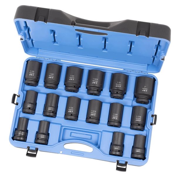JET 16-Pc 1-in Drive Deep SAE Impact Socket Set - 6 pt.