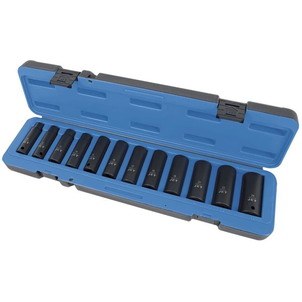 JET 12-Pc 1/2-in Drive Deep Metric Impact Socket Set - 6 pt.