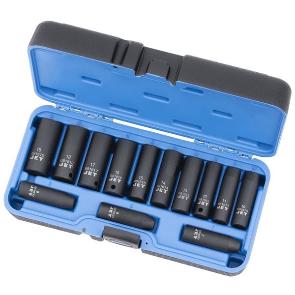 JET 13-Pc 3/8-in Drive Deep Metric Impact Socket Set - 6 pt.
