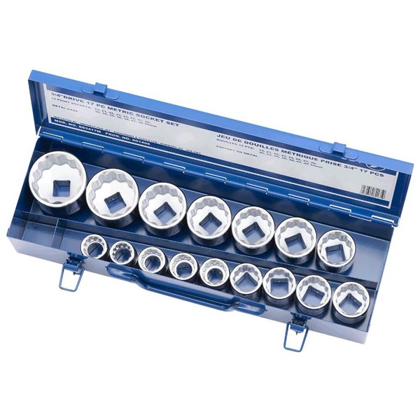 JET 17-Pc 3/4-in Drive Metric Socket Set - 12 pt.