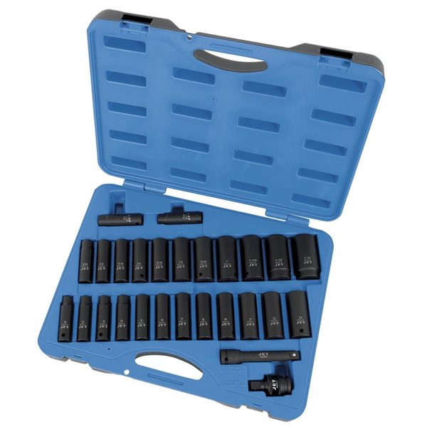 JET 27-PcC 1/2-in Drive Deep SAE/Metric Impact Socket Set - 6 pt.