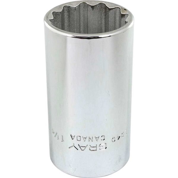 Gray Tools 1-1/4-in x 1/2-in Drive 12-Point Standard Deep Chrome Finish Socket