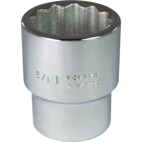 Gray Tools 1-1/2-in x 1-in Drive 12-Point Standard Chrome Finish Shallow Socket