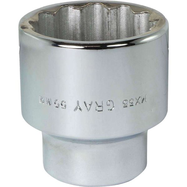 Gray Tools 55 mm x 1-in Drive 12-Point Metric Shallow Chrome Finish Socket