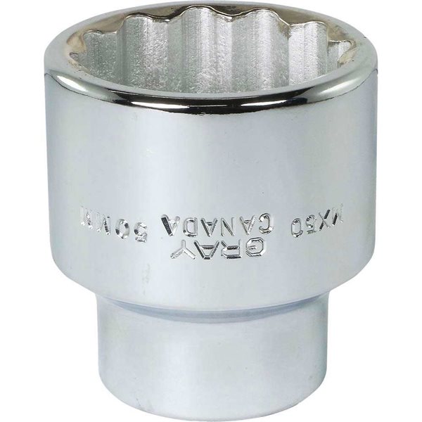 Gray Tools 50 mm x 1-in Drive 12-Point Metric Shallow Chrome Finish Socket