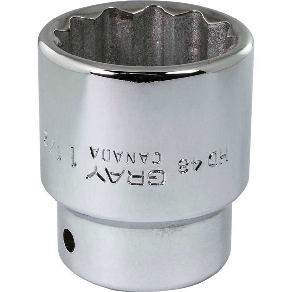 Gray Tools 1-1/2-in x 3/4-in Drive 12-Point Standard Chrome Finish Shallow Socket