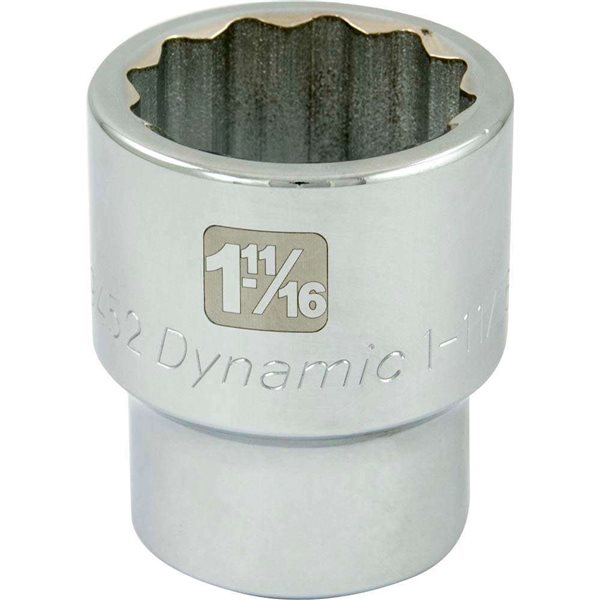 Dynamic Tools 1-11/16-in x 1-in Drive 12-Point SAE Shallow Chrome Socket