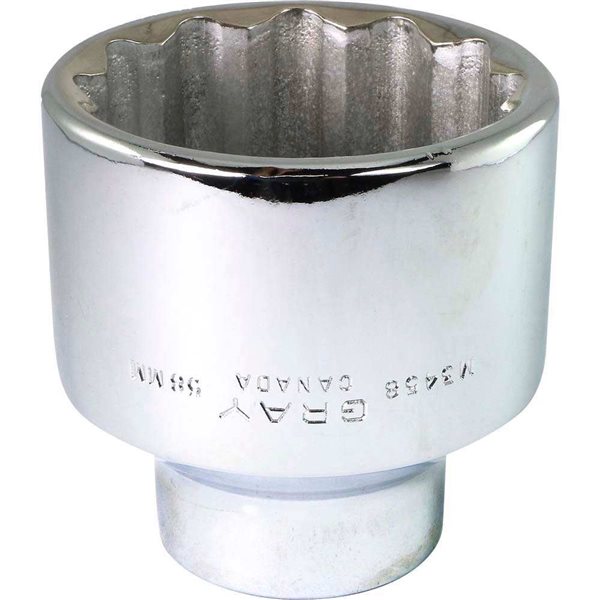 Gray Tools 58 mm x 3/4-in Drive 12-Point Metric Shallow Chrome Finish Socket