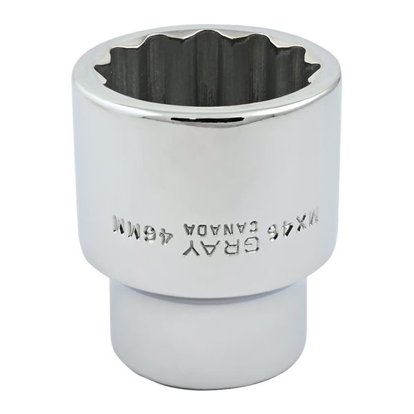Gray Tools 46 mm x 1-in Drive 12-Point Metric Shallow Chrome Finish Socket