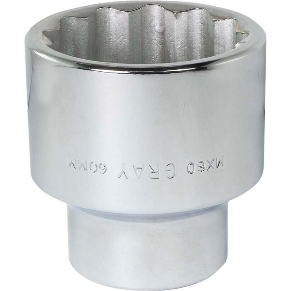 Gray Tools 60 mm x 1-in Drive 12-Point Metric Shallow Chrome Finish Socket
