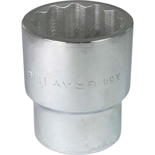 Gray Tools 1-11/16-in x 1-in Drive 12-Point Standard Chrome Finish Shallow Socket