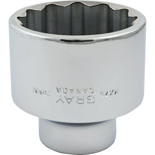 Gray Tools 75 mm x 1-in Drive 12-Point Metric Shallow Chrome Finish Socket