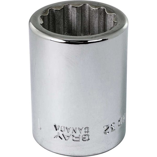 Gray Tools 1-in x 3/4-in Drive 12-Point Standard Chrome Finish Shallow Socket