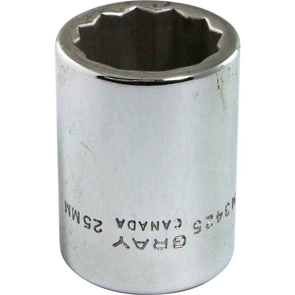 Gray Tools 25 mm x 3/4-in Drive 12-Point Metric Shallow Chrome Finish Socket