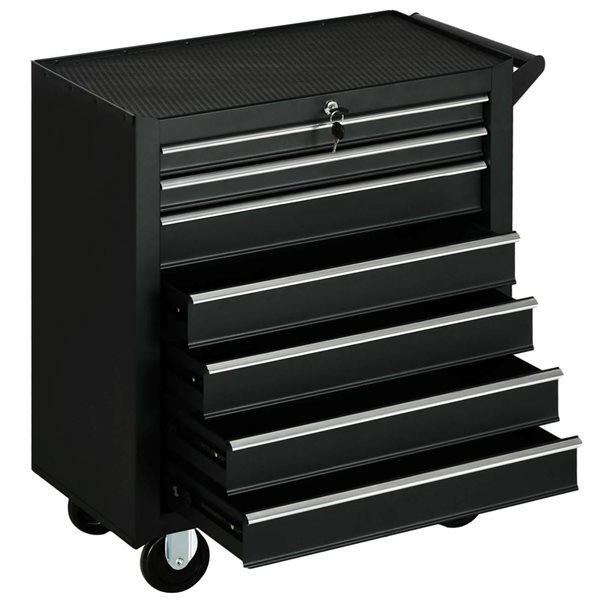 HOMCOM 7-Drawer Mobile Lockable Tool Chest with Handle and Wheels - Black