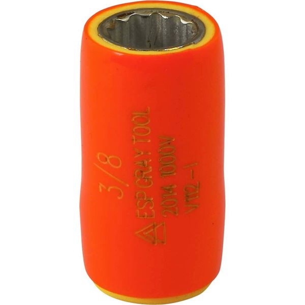 Gray Tools 3/8-in x 1/4-in Drive 12-Point Standard Matte Shallow Socket - 1000 V Insulated
