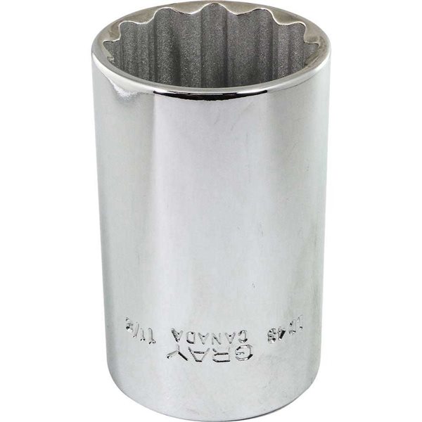 Gray Tools 1-1/2-in x 1/2-in Drive Standard 12-Point Deep Chrome Finish Socket
